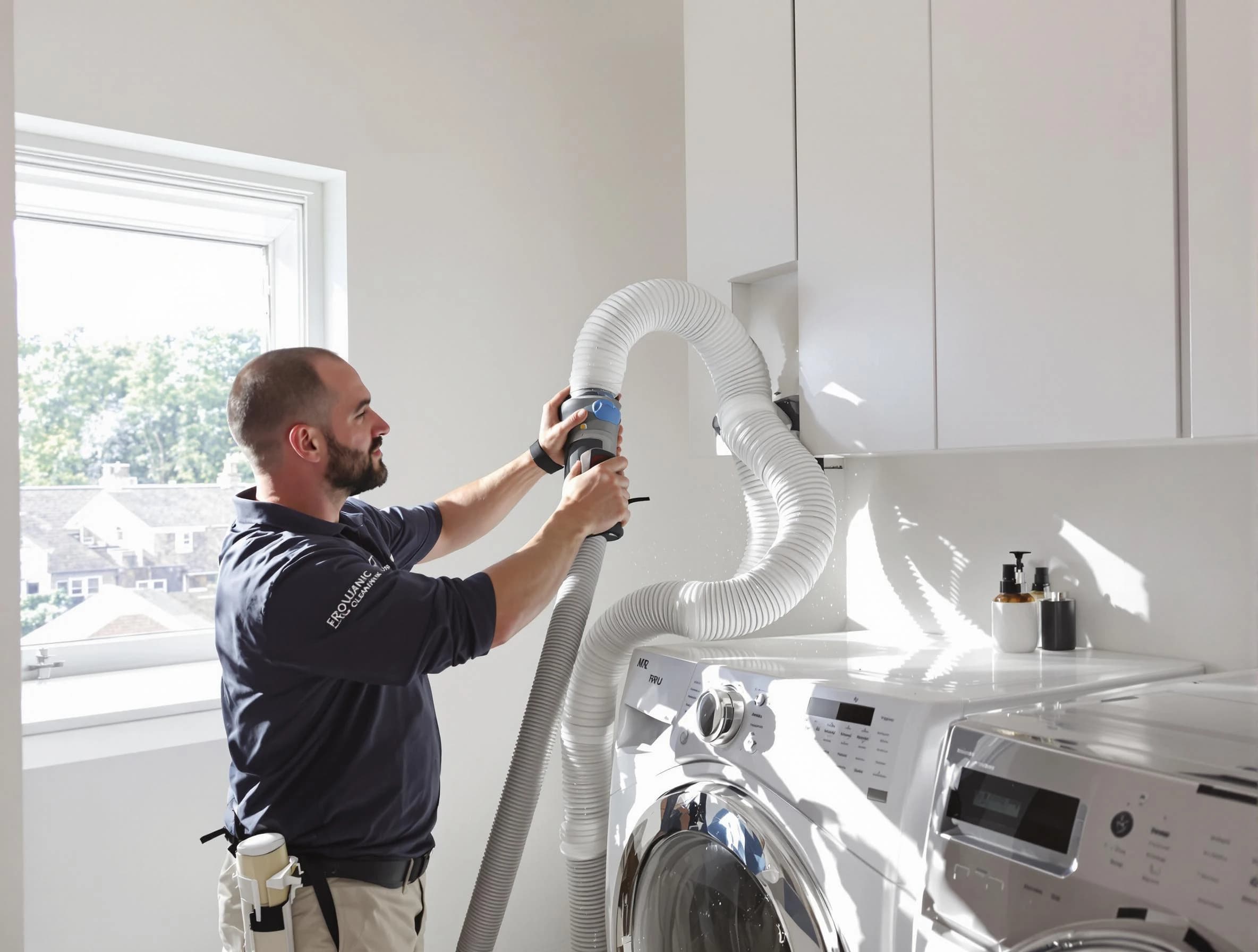 Certified Dumbarton Dryer Vent Cleaning technician performing dryer vent cleaning in Dumbarton