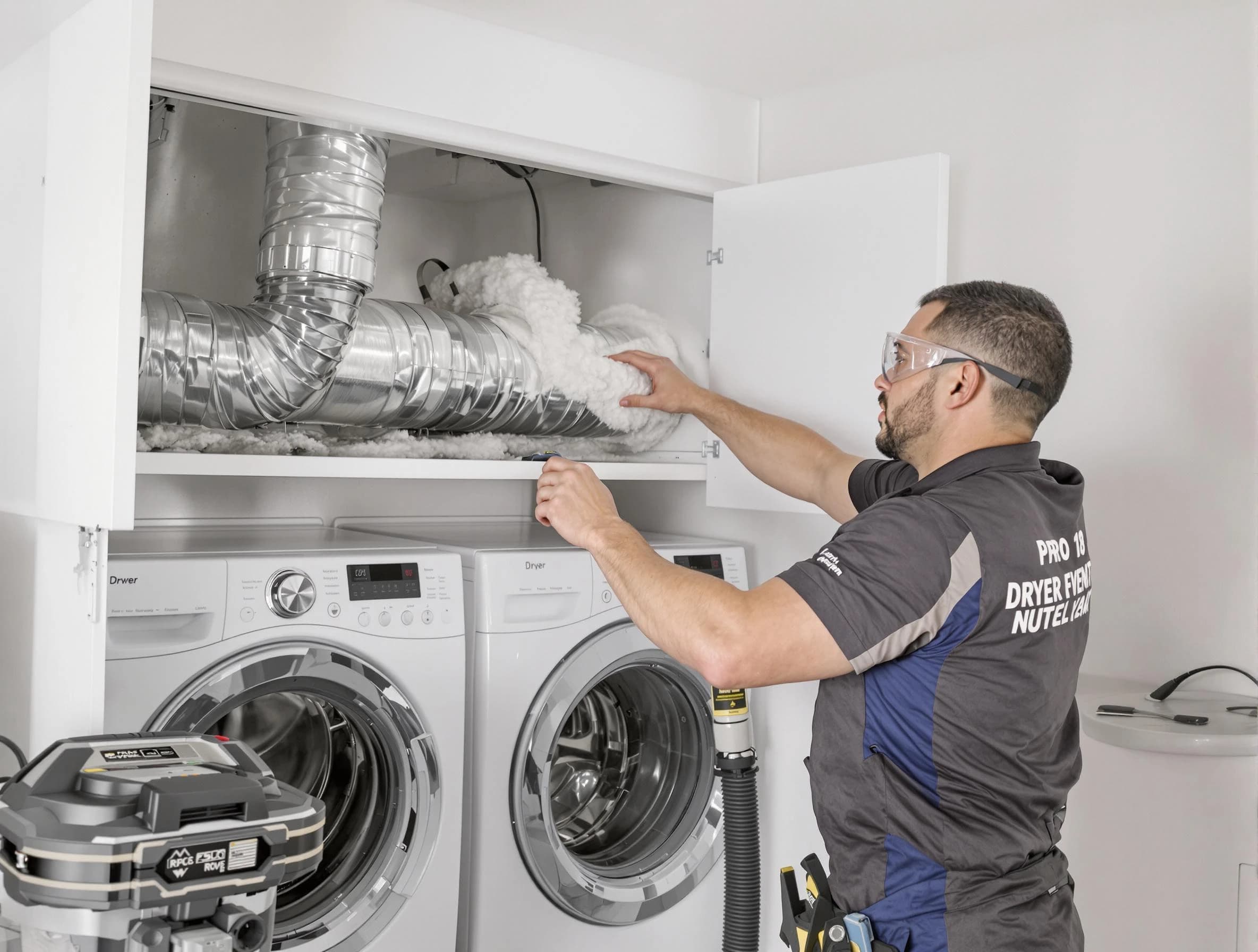 Dumbarton Dryer Vent Cleaning certified technician performing specialized gas dryer vent cleaning in Dumbarton