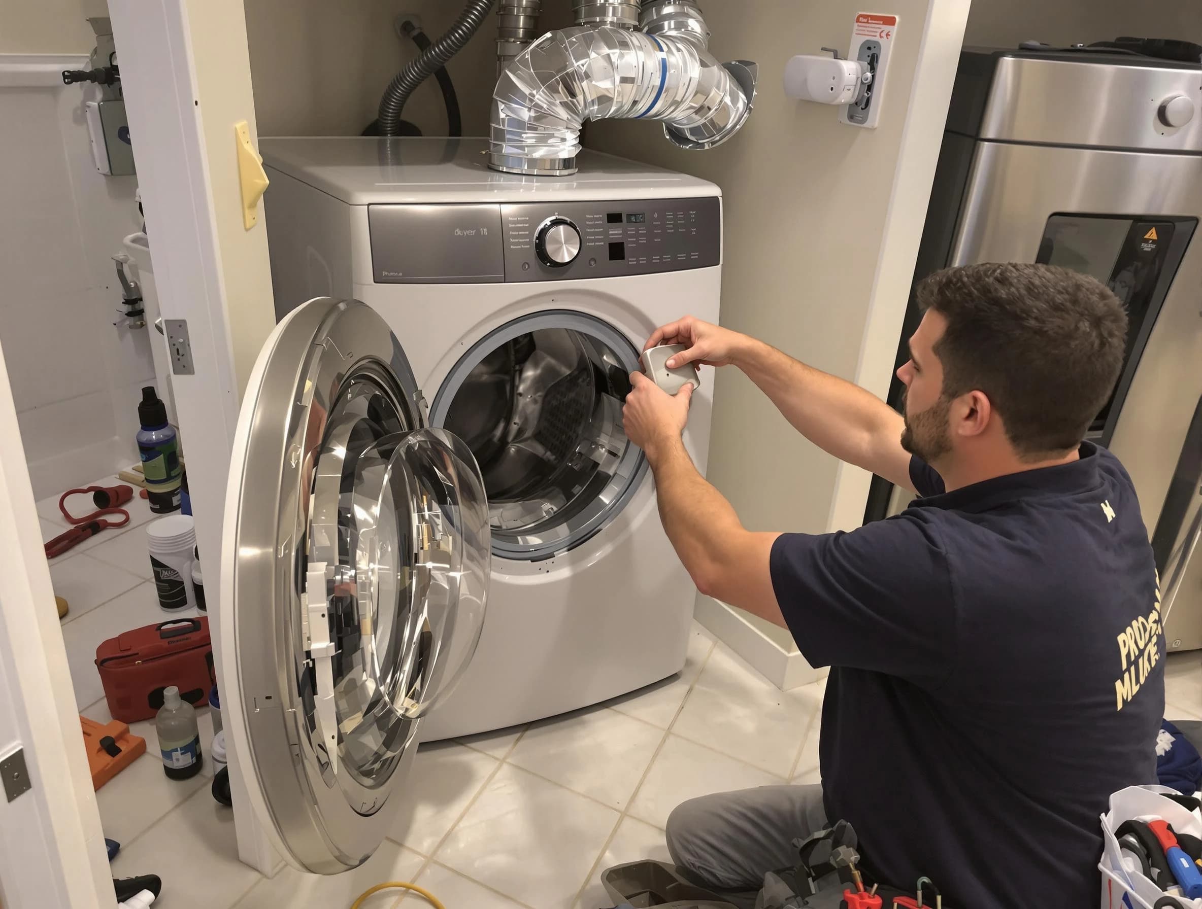 Dumbarton Dryer Vent Cleaning technician performing precise dryer vent hose installation in Dumbarton