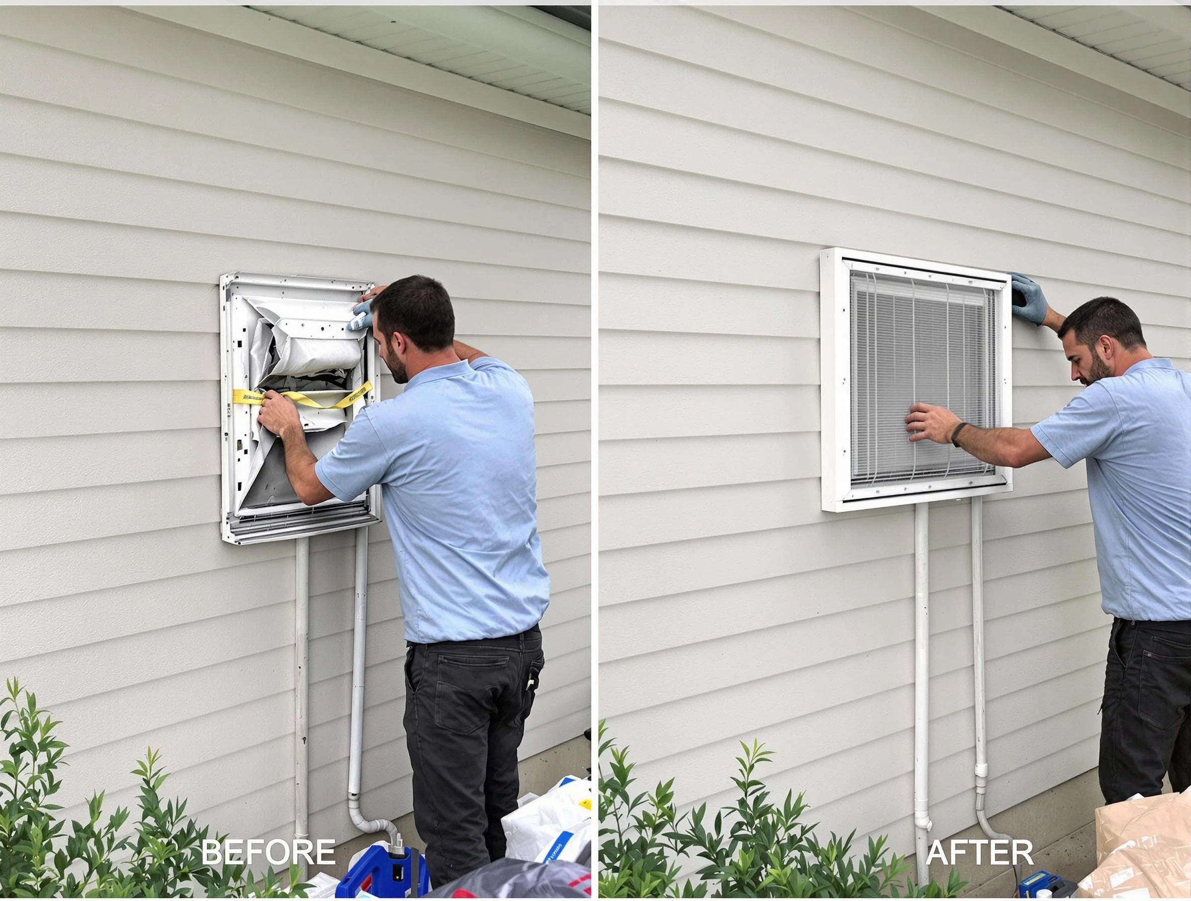 Dumbarton Dryer Vent Cleaning technician installing high-quality dryer vent cover at a residential property in Dumbarton